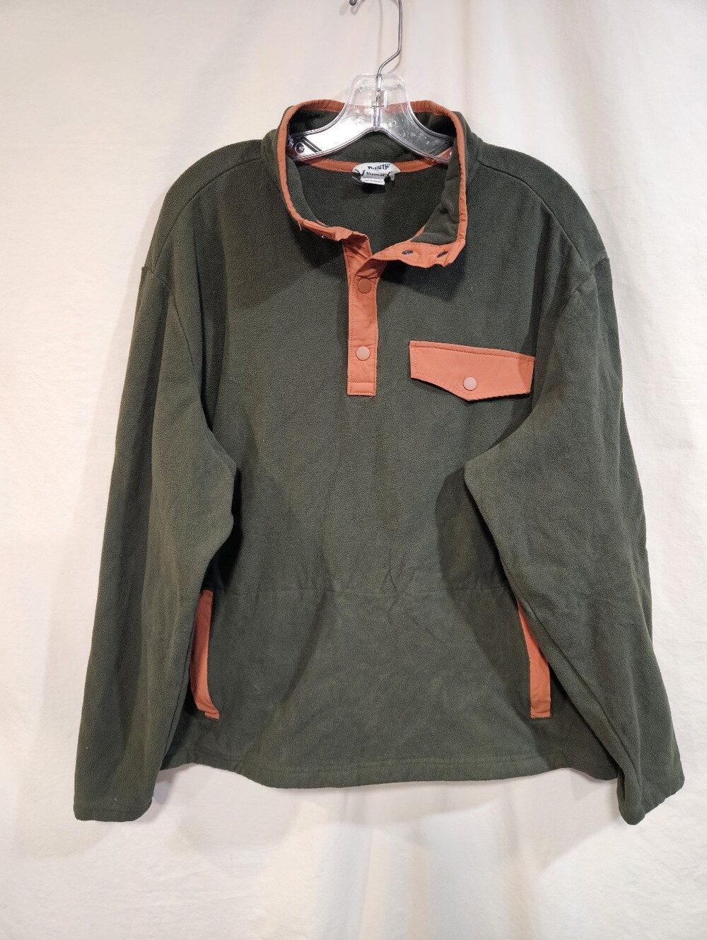 Duluth Trading Co Olive Green Pullover Sweater with Rust Accents